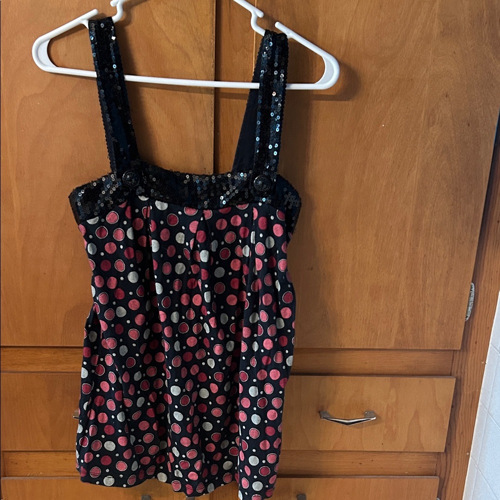 Eyeshadow Black and Pink Polka Dot Tank Top